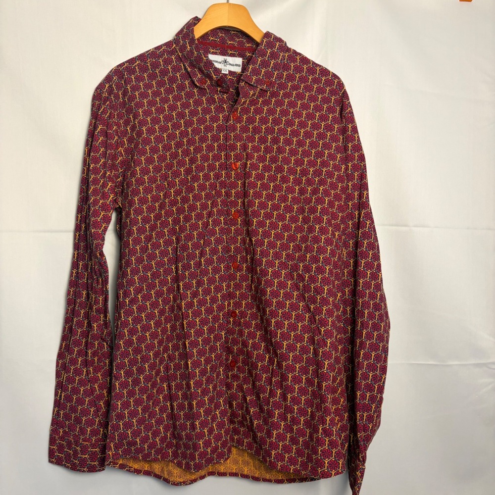 Madcap England Mens XXL Red Geometric Floral Psychedelic Mod Button Down Shirt